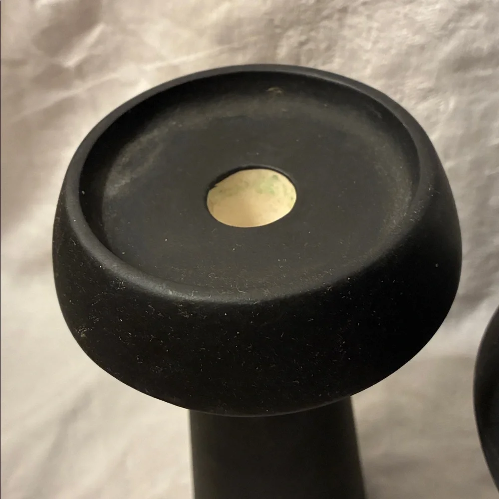 Stoneware Pillar & Taper Candle Holders, Black, Set of 2 Elegant Black Holders